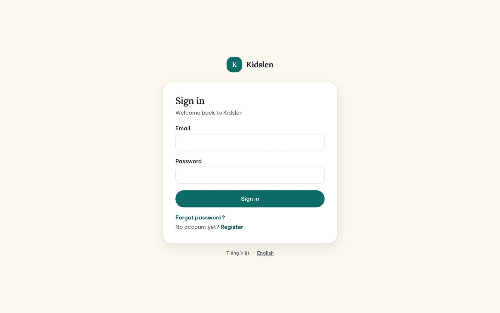The sign-in page of the parent dashboard.